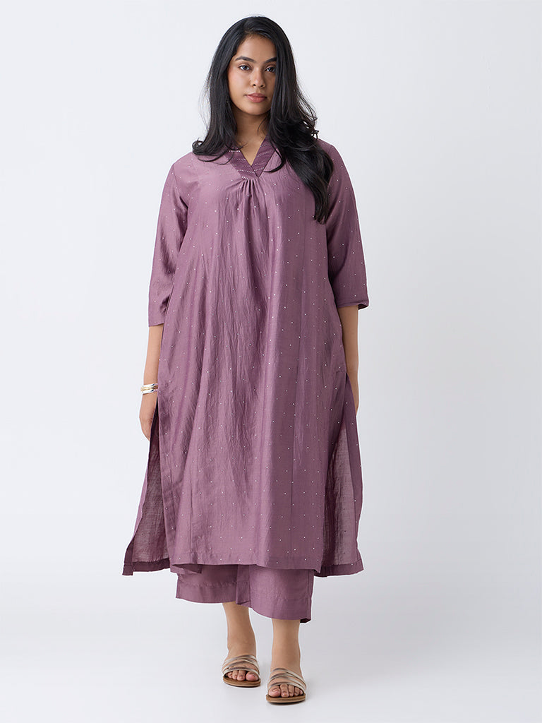 Diza Mauve Embellished A-Line Kurta - Image 2