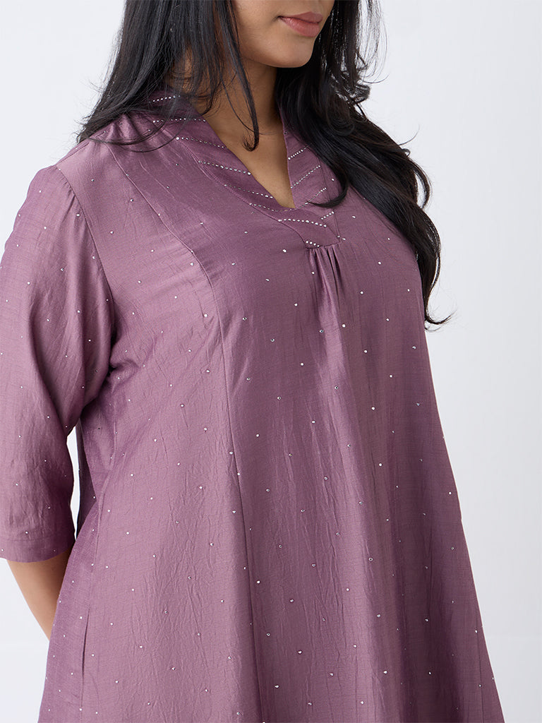 Diza Mauve Embellished A-Line Kurta - Image 3