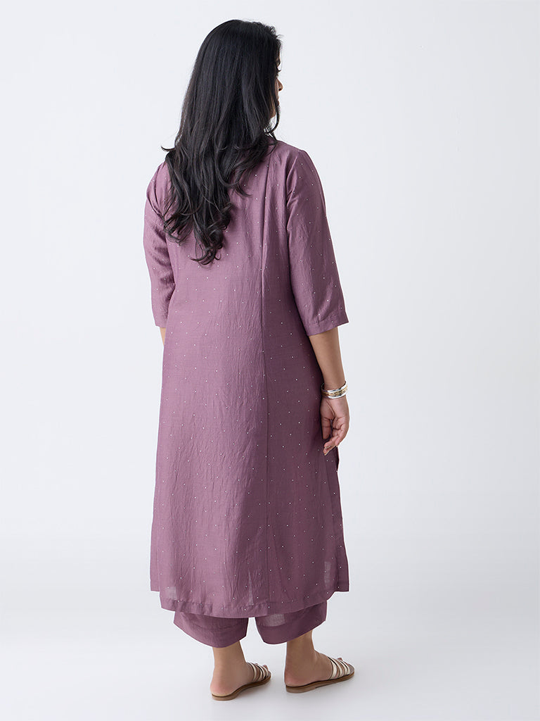 Diza Mauve Embellished A-Line Kurta - Image 4