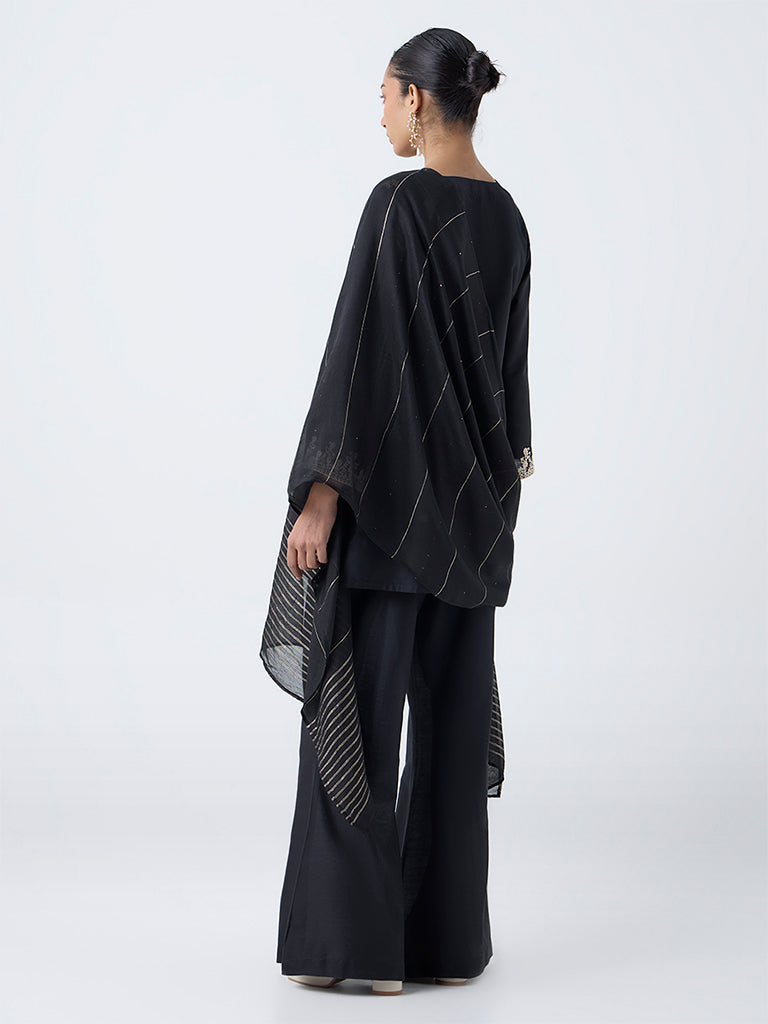 Vark Black Floral Embroidered Straight Ethnic Set - Image 4