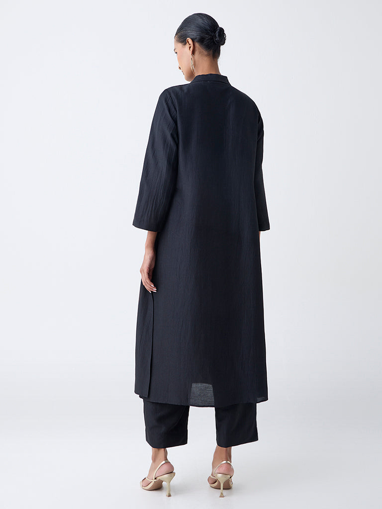 Vark Black Floral Embellished A-Line Ethnic Set - Image 4