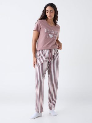 Wunderlove Light Brown Cotton Pyjama Set in a Bag