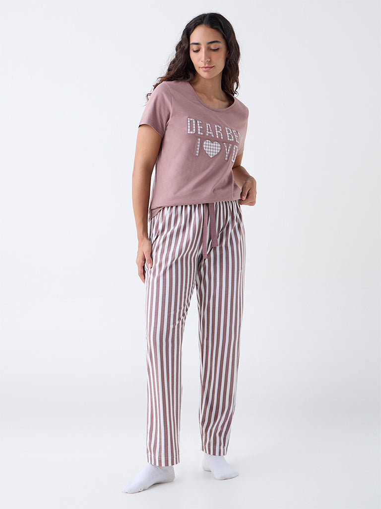 Wunderlove Light Brown Cotton Pyjama Set in a Bag