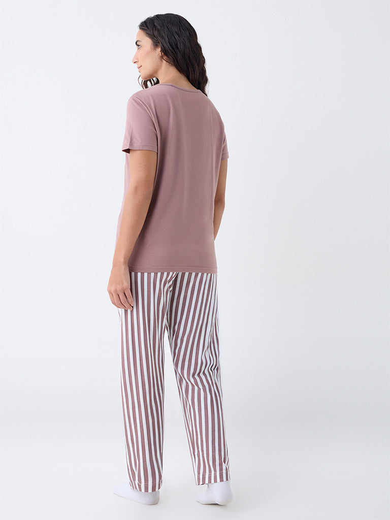 Wunderlove Light Brown Cotton Pyjama Set in a Bag - Image 4