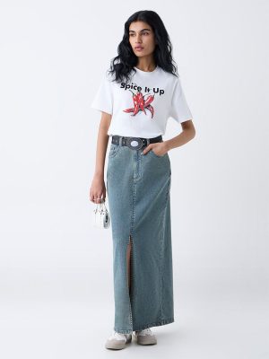 Nuon Blue Slit Detailed High-Rise Denim Skirt