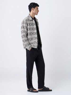 ETA Black Embroidered Relaxed-Fit Cotton Jacket