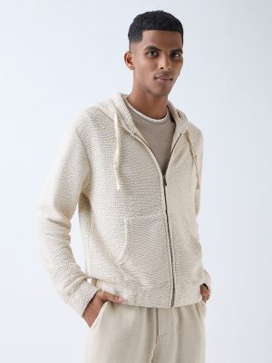 ETA Light Beige Textured Relaxed-Fit Hoodie
