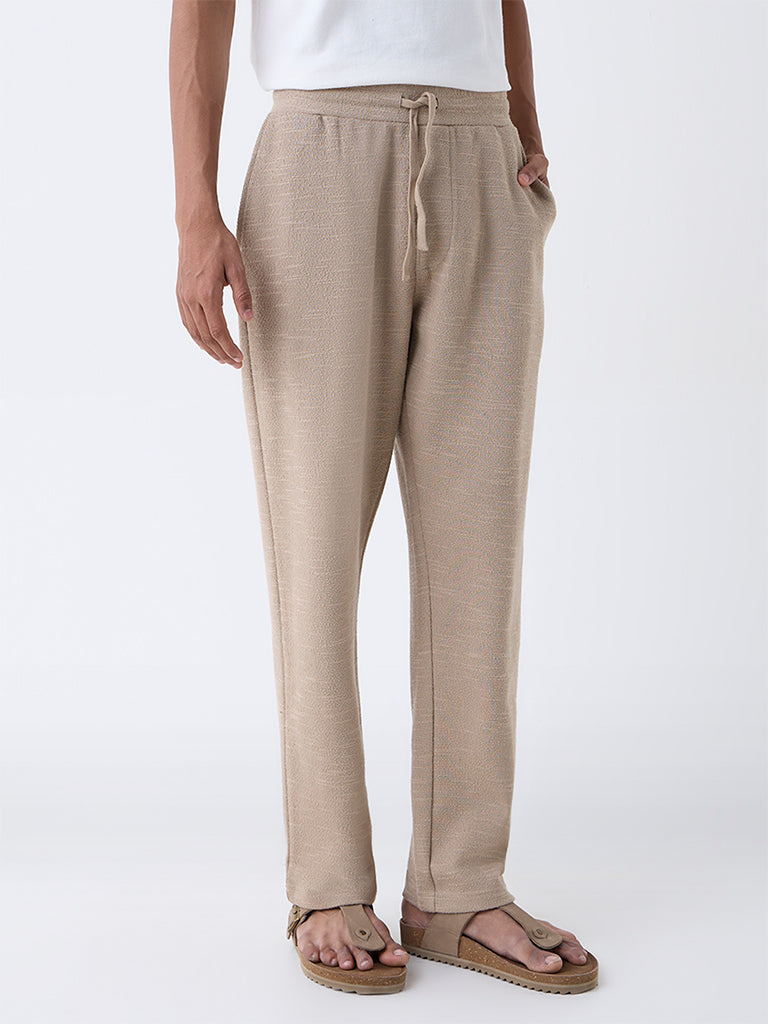 ETA Taupe Textured Relaxed-Fit Mid-Rise Cotton-Blend Pants - Image 2