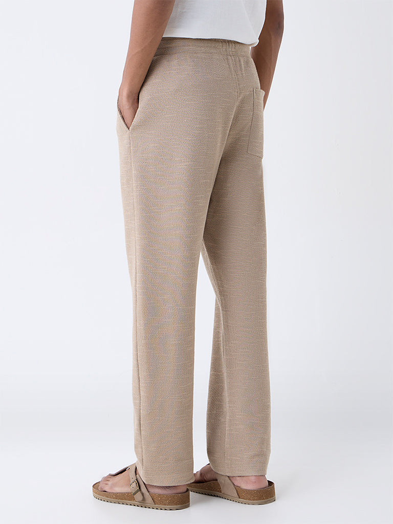 ETA Taupe Textured Relaxed-Fit Mid-Rise Cotton-Blend Pants - Image 4