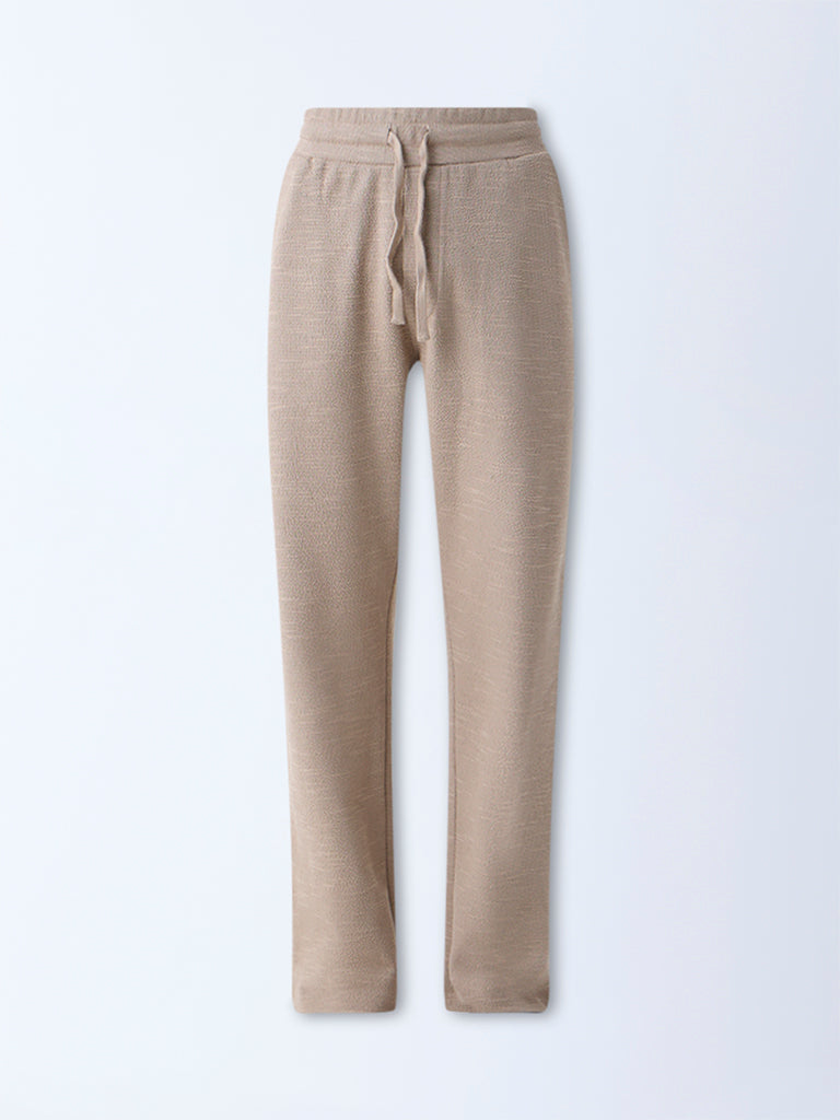 ETA Taupe Textured Relaxed-Fit Mid-Rise Cotton-Blend Pants - Image 5