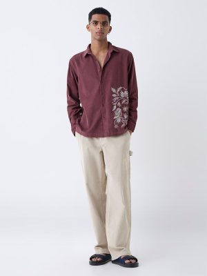 ETA Wine Embroidered Relaxed-Fit Corduroy Shirt