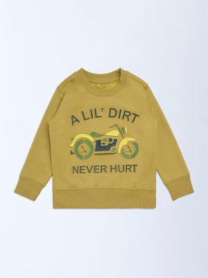 HOP Kids Olive Text Embossed Cotton-Blend Sweatshirt