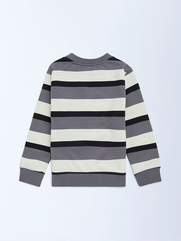 HOP Kids Grey Striped Cotton Sweatshirt - Image 2