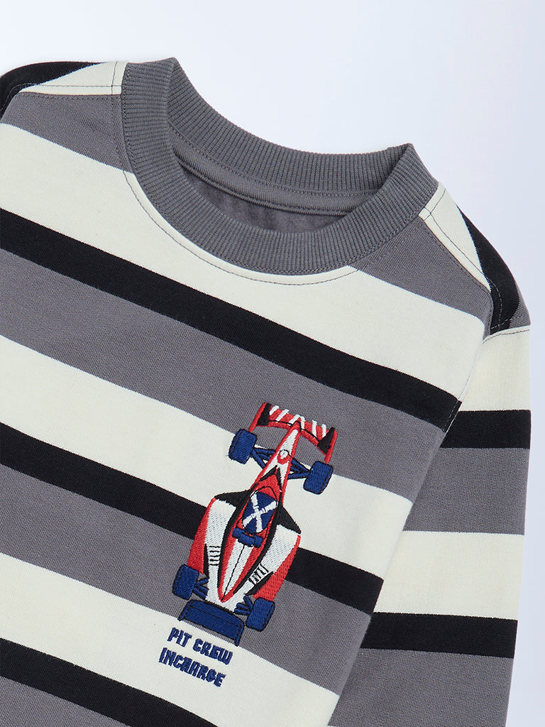 HOP Kids Grey Striped Cotton Sweatshirt - Image 3