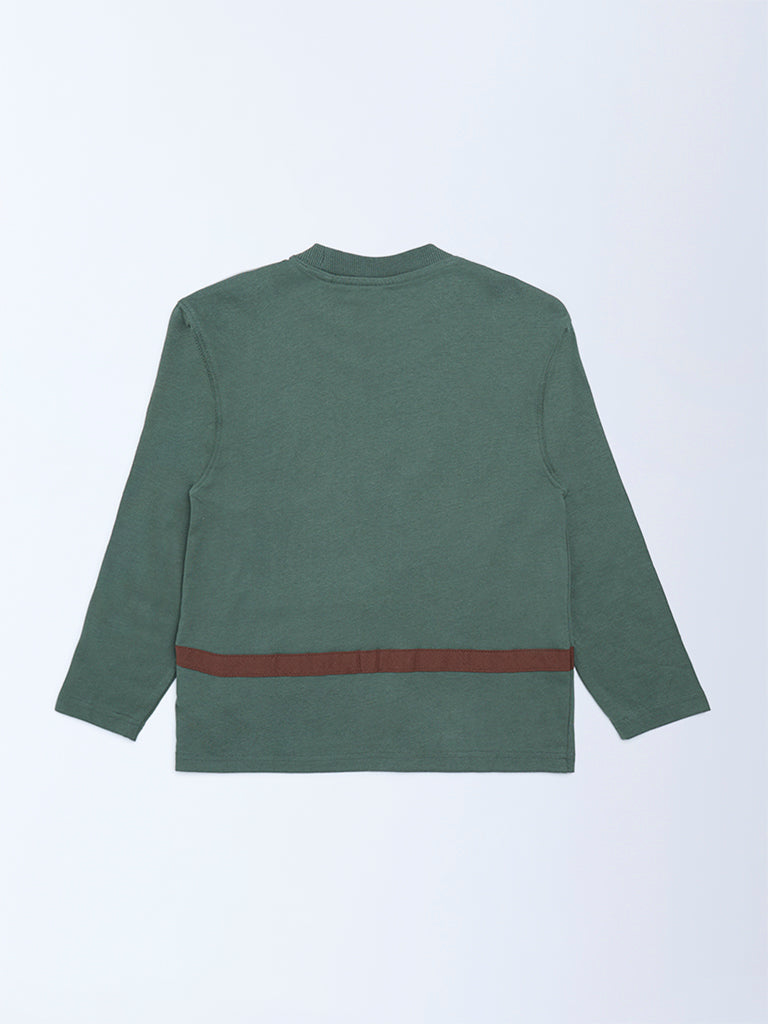 HOP Kids Green Printed Cotton T-Shirt - Image 4