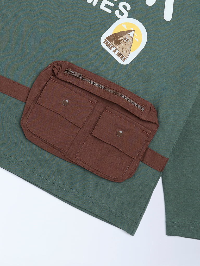 HOP Kids Green Printed Cotton T-Shirt - Image 5