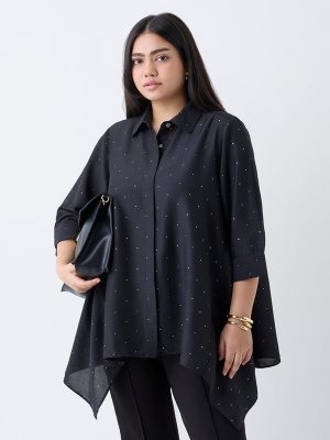 Diza Black Embellished Asymmetric Tunic