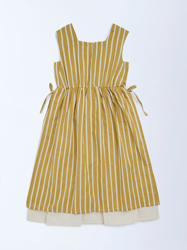 Utsa Kids Mustard Striped A-Line Cotton-Blend Dress - (8-14yrs) - Image 2