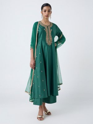 Vark Green Embroidered Anarkali Ethnic Set