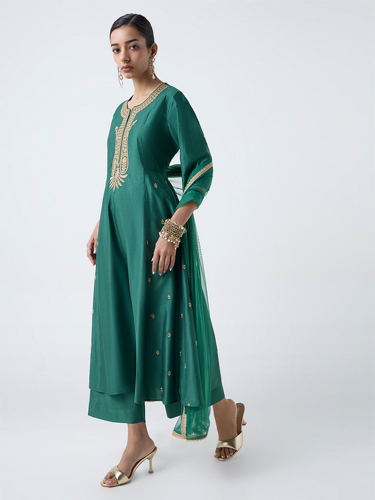 Vark Green Embroidered Anarkali Ethnic Set - Image 2