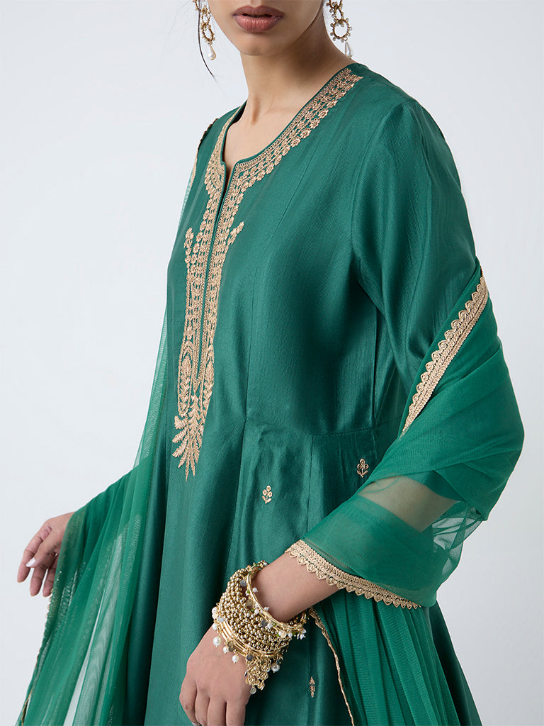 Vark Green Embroidered Anarkali Ethnic Set - Image 3