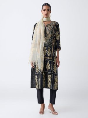 Vark Black Paisley Design Straight Ethnic Set