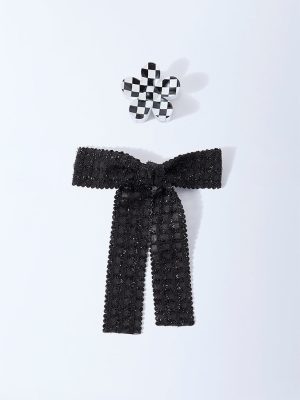 Studiowest Black Flower Clip and Bow - Pack of 2