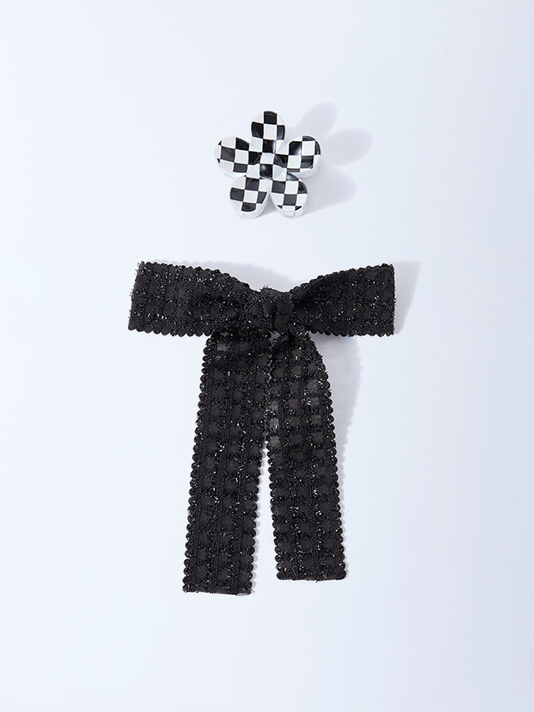 Studiowest Black Flower Clip and Bow - Pack of 2