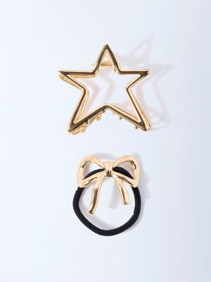 Studiowest Gold Bow Hair Tie and Star Clips - Pack of 2