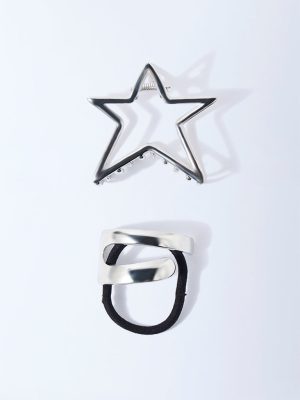 Studiowest Silver Hair Tie and Star Clips - Pack of 2