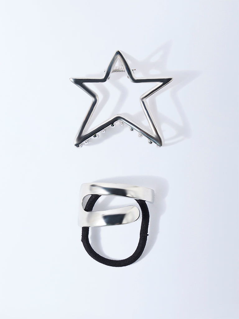 Studiowest Silver Hair Tie and Star Clips - Pack of 2