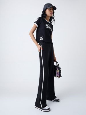 Studiofit Black Striped High-Rise Pants