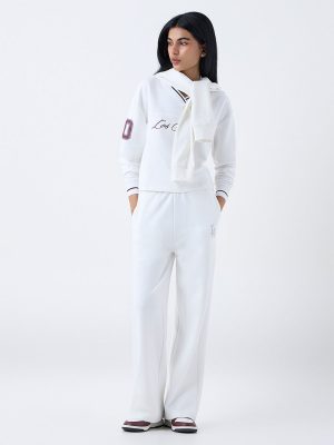 Studiofit White Embellished High-Rise Cotton-Blend Pants