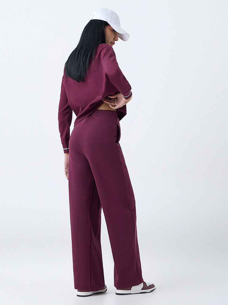 Studiofit Wine Embellished High-Rise Cotton-Blend Pants - Image 4