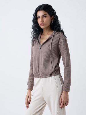 Studiofit Taupe Textured Cotton-Blend Jacket