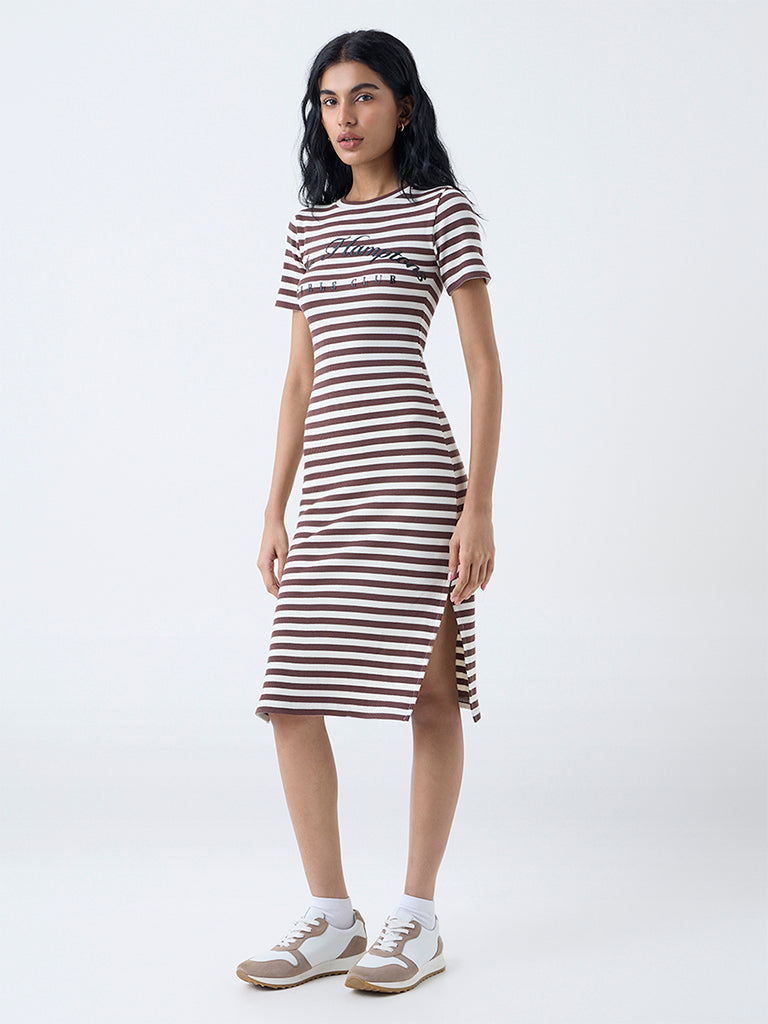Studiofit Brown Striped Bodycon Dress