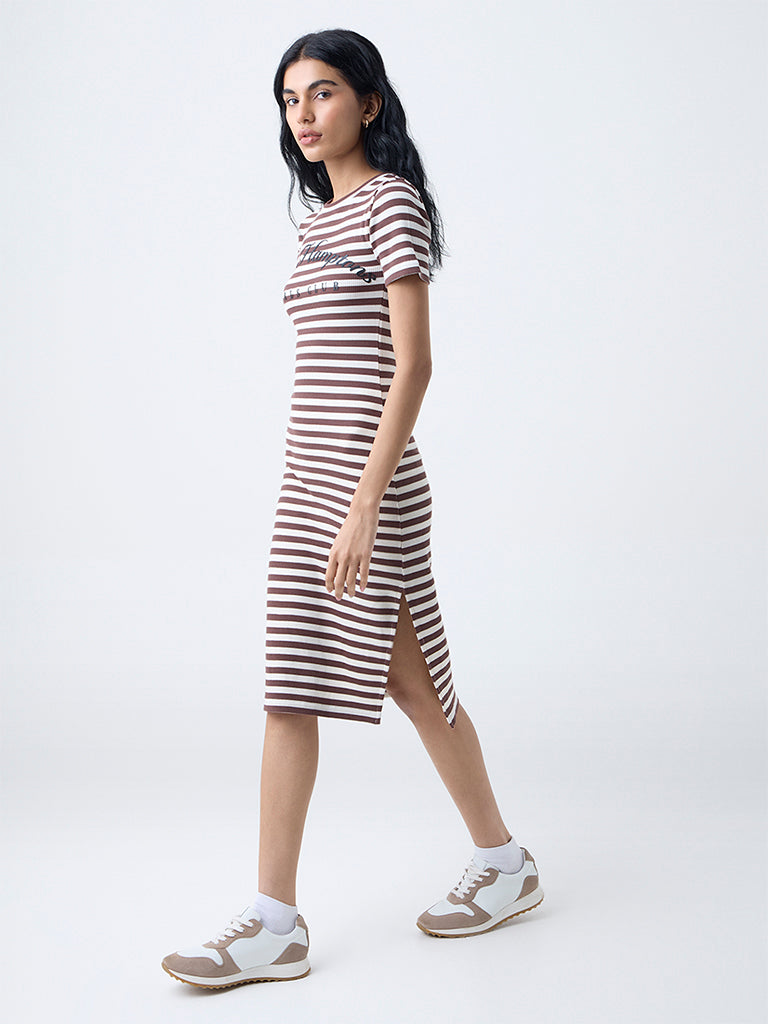 Studiofit Brown Striped Bodycon Dress - Image 2