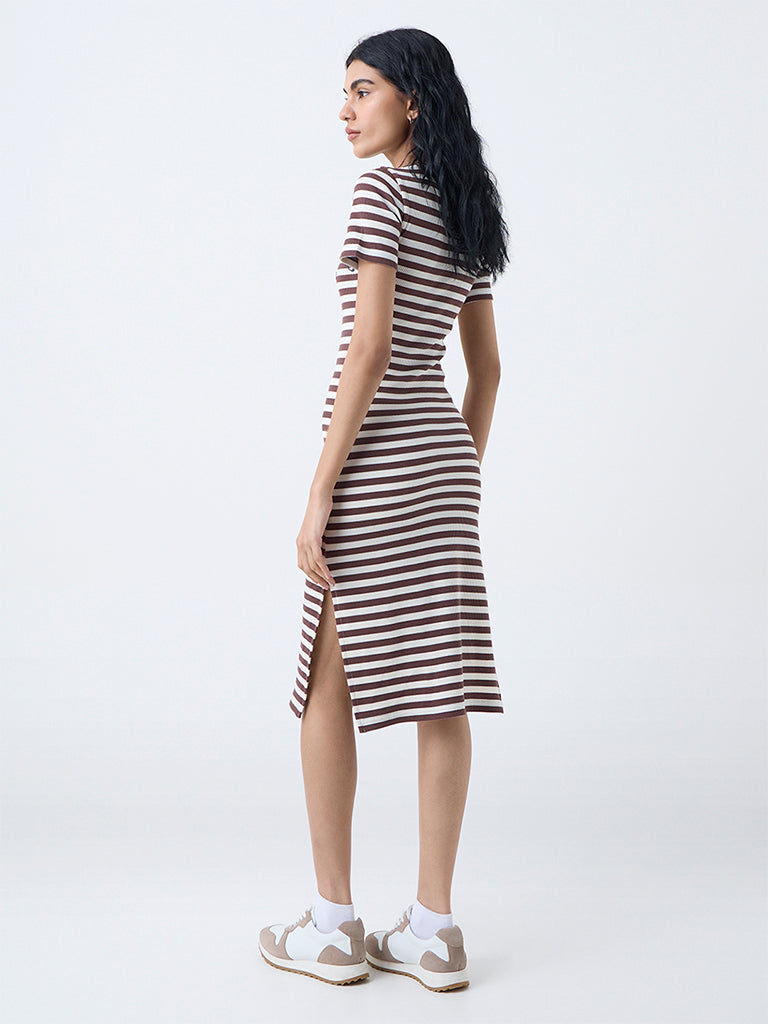 Studiofit Brown Striped Bodycon Dress - Image 4