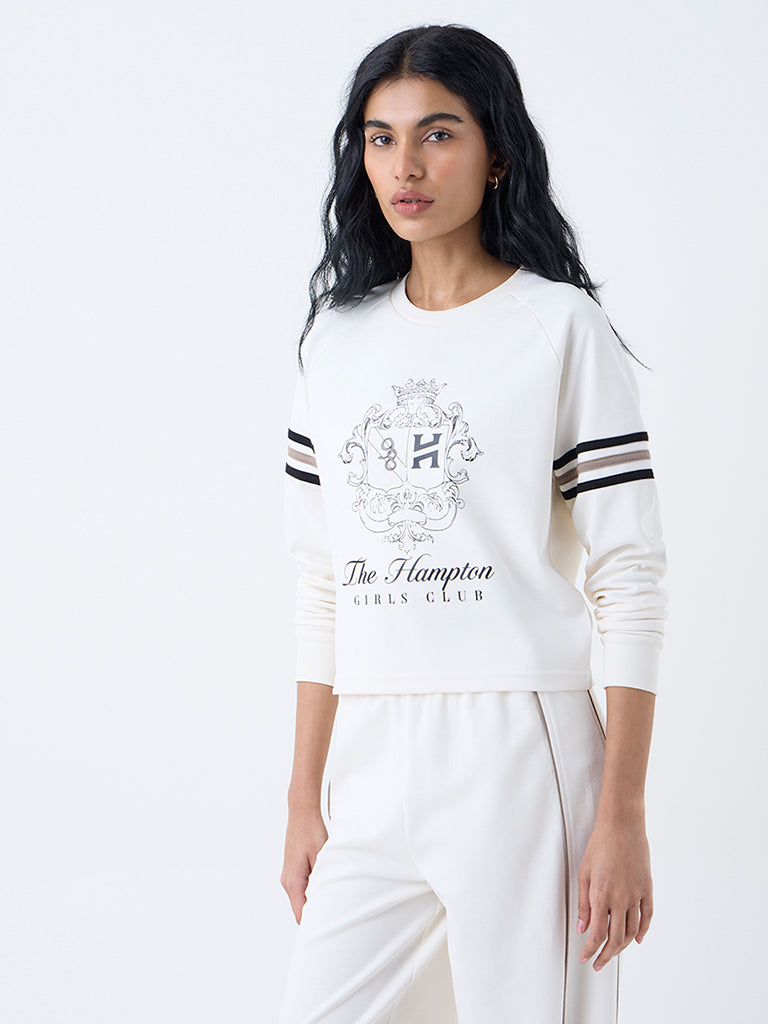 Studiofit Off-White Printed Cotton-Blend T-Shirt