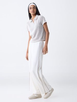 Studiofit Dark Brown Textured Cotton-Blend T-Shirt