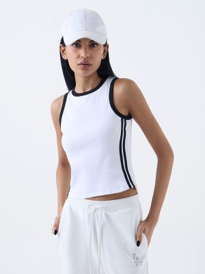 Studiofit White Striped Cotton-Blend Top