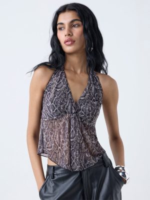 Nuon Grey Snake Pattern Halter-Neck Top