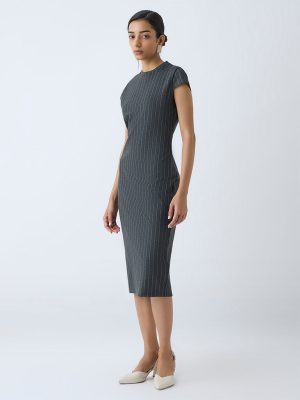 Wardrobe Dark Grey Pinstriped Straight Dress