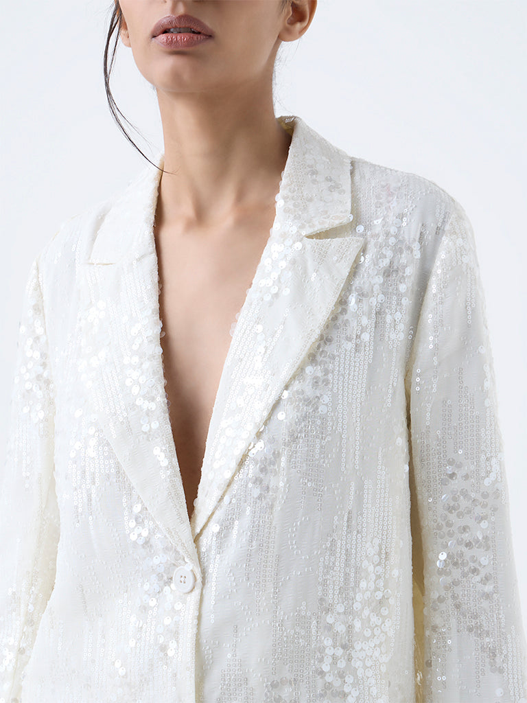 Wardrobe White Sequin Embellished Blazer - Image 3