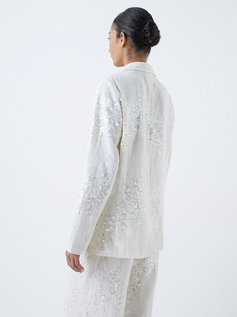 Wardrobe White Sequin Embellished Blazer - Image 4