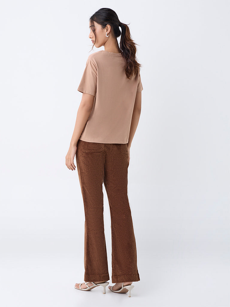 LOV Beige Paisley Design Cotton T-Shirt - Image 4