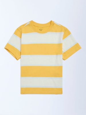 HOP Kids Yellow Striped Cotton T-Shirt