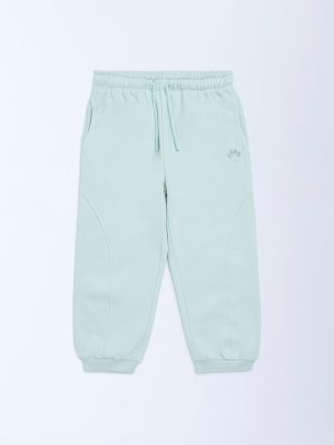 HOP Kids Mint Solid High-Rise Cotton-Blend Joggers