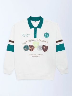 Y&F Kids Off-White Printed Cotton-Blend Polo Sweatshirt