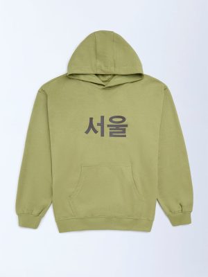 Y&F Kids Olive Anime-Inspired Cotton Hoodie